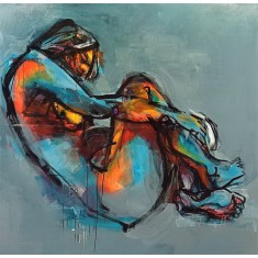 Khalid Khan-Kaay, 60 x 60 Inch, Acrylic on Canvas, Figurative Painting, AC-KHKN-070